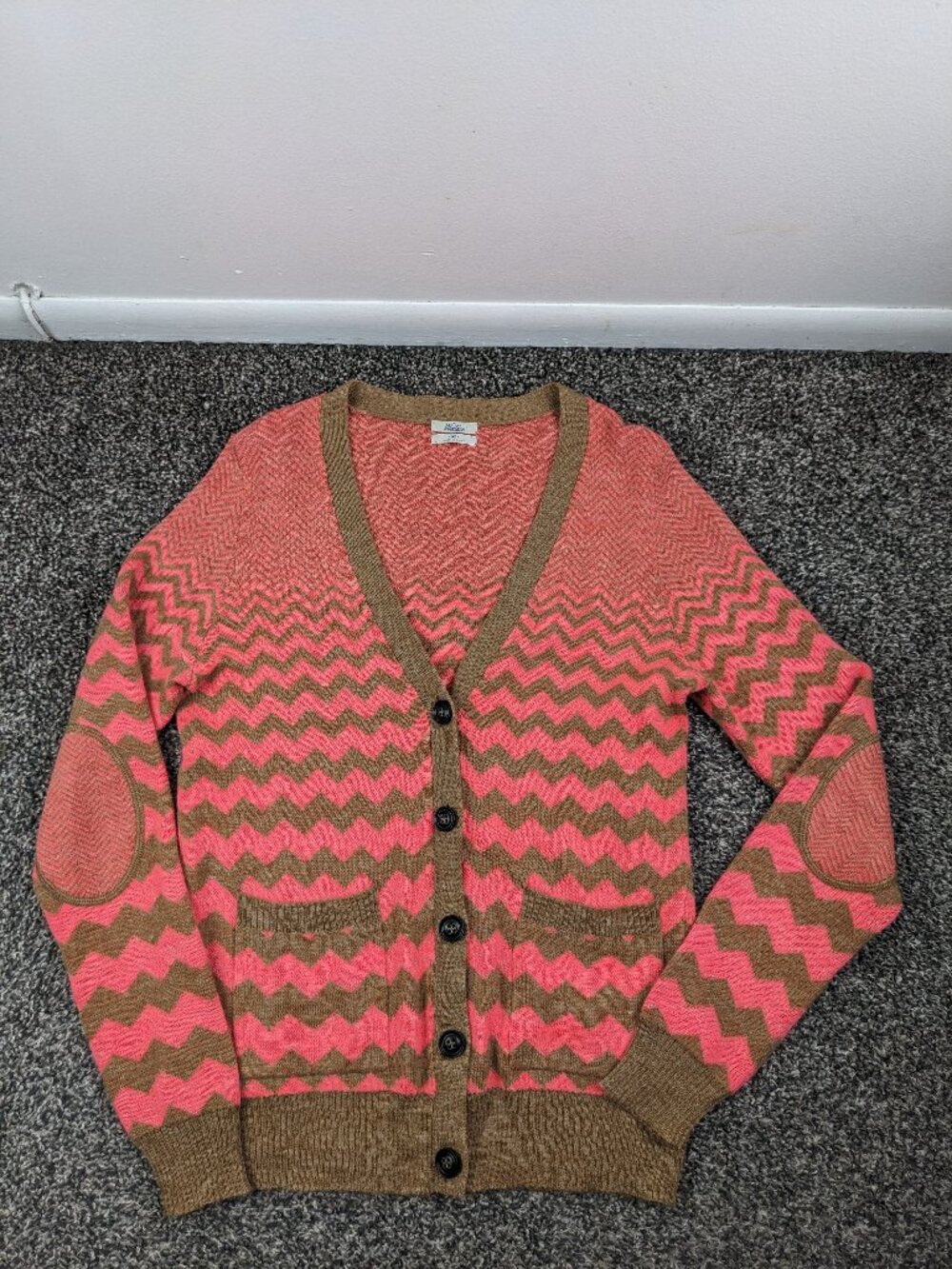 J Crew Wallace & Barnes Sweater Wool Linen Alpaca Cardigan Zig Zag Womens Medium